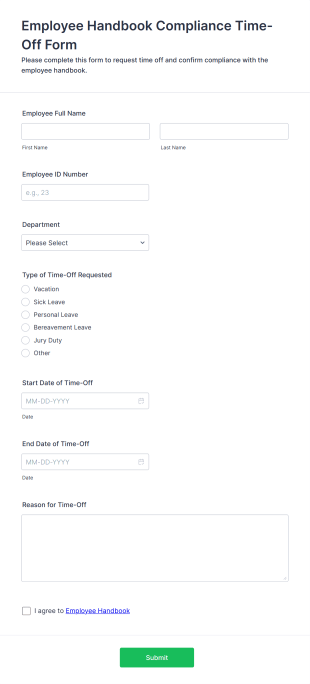 Employee Handbook Compliance Time Off Form Template