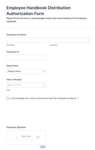Employee Handbook Distribution Authorization Form Template