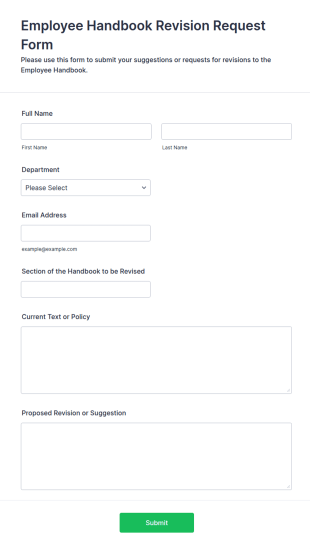 Employee Handbook Revision Request Form Template