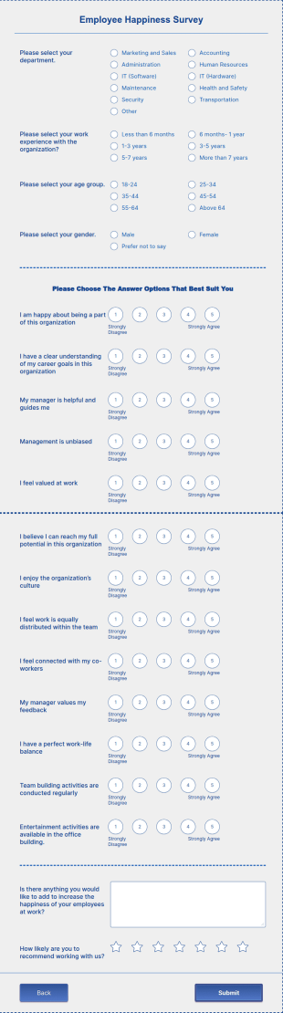 Employee Happiness Survey Form Template