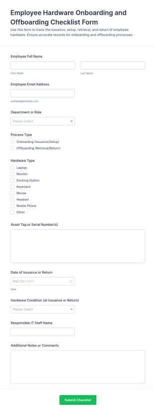 Employee Hardware Onboarding And Offboarding Checklist Form Template