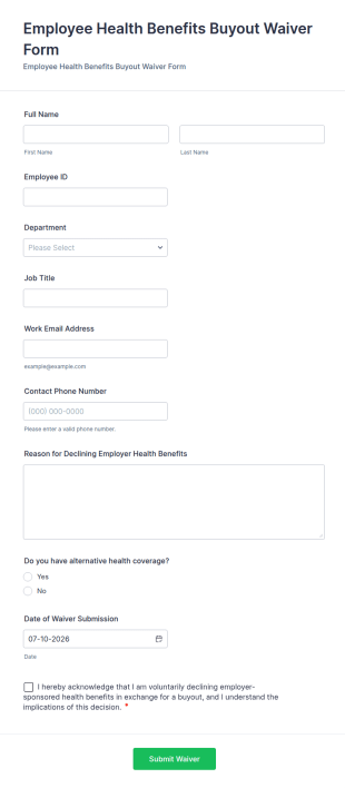Employee Health Benefits Buyout Waiver Form Template