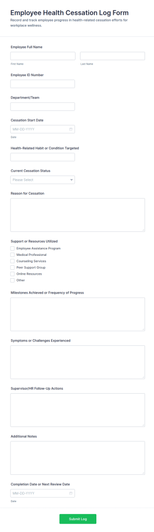 Employee Health Cessation Log Form Template