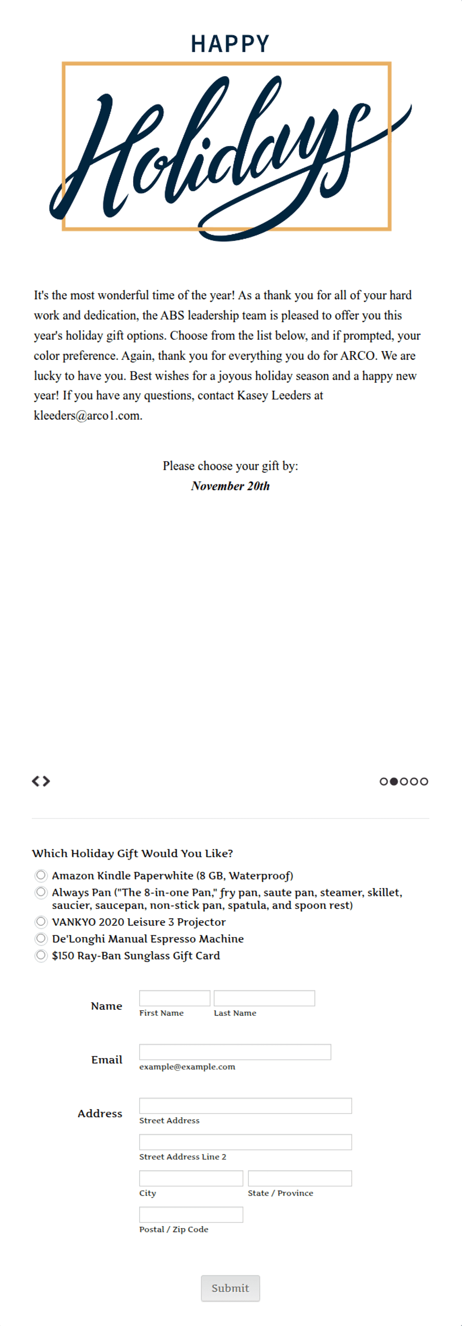 Example Gift Order Form Employee Holiday Gift Order Form Template | Jotform