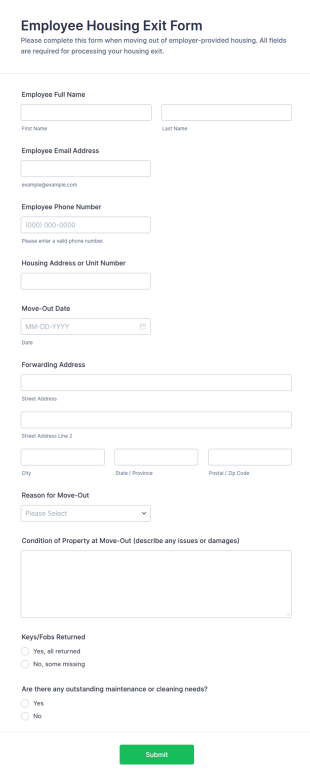 Employee Housing Exit Form Template