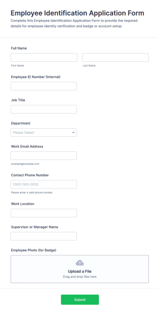 Employee Identification Application Form Template