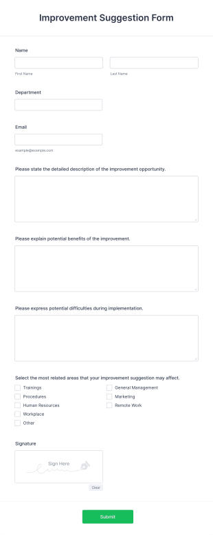 Employee Improvement Suggestion Form Template