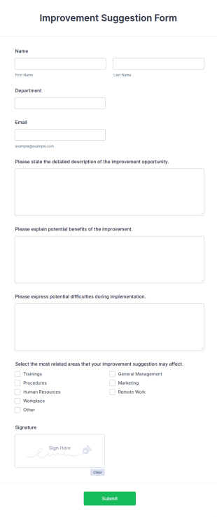 Employee Improvement Suggestion Form Template