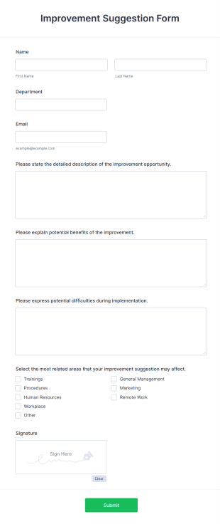 Employee Improvement Suggestion Form Template