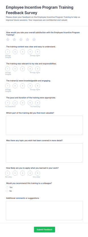Employee Incentive Program Training Feedback Form Template