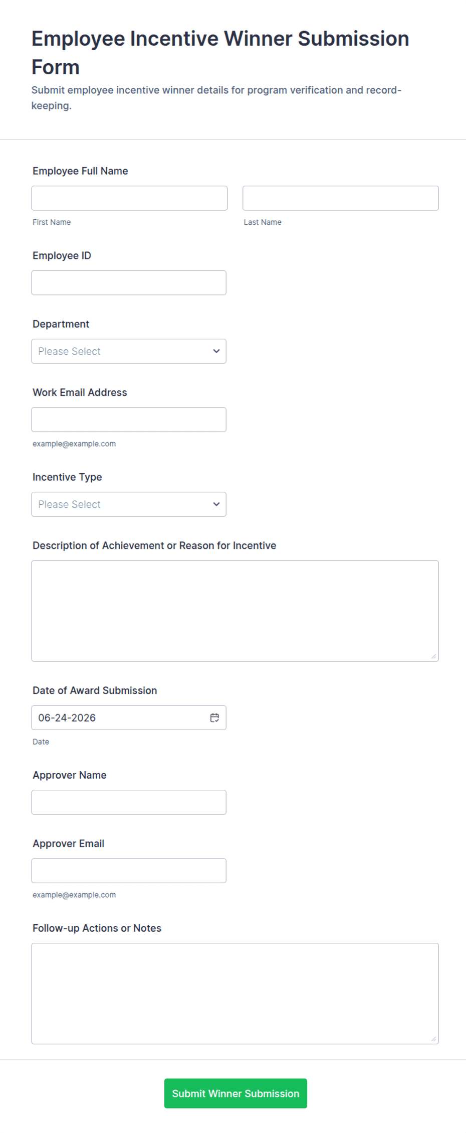 Employee Incentive Winner Submission Form Template | Jotform