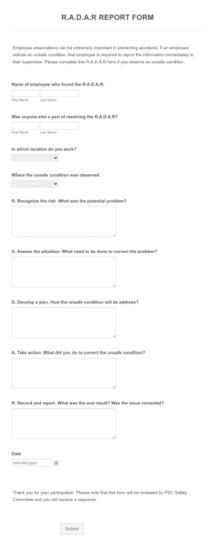 Employee Incident Report Form Template