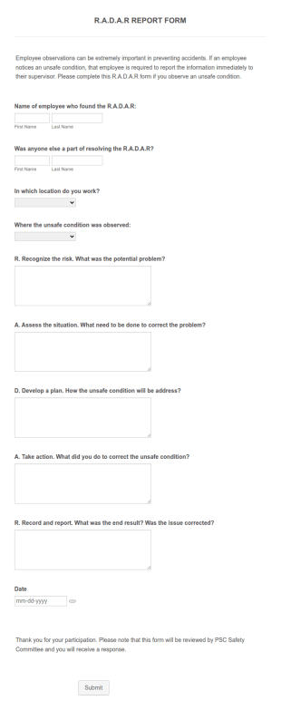 Employee Incident Report Form Template