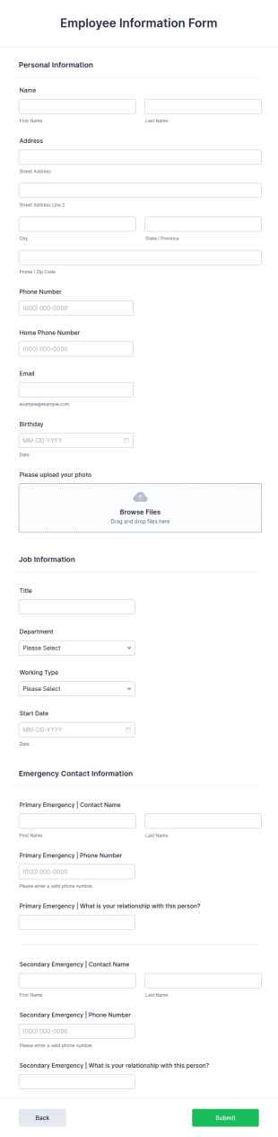 Employee Information Form Template
