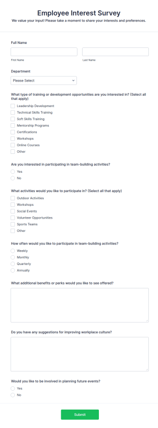 Employee Interest Survey Form Template
