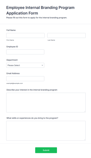 Employee Internal Branding Program Application Form Form Template