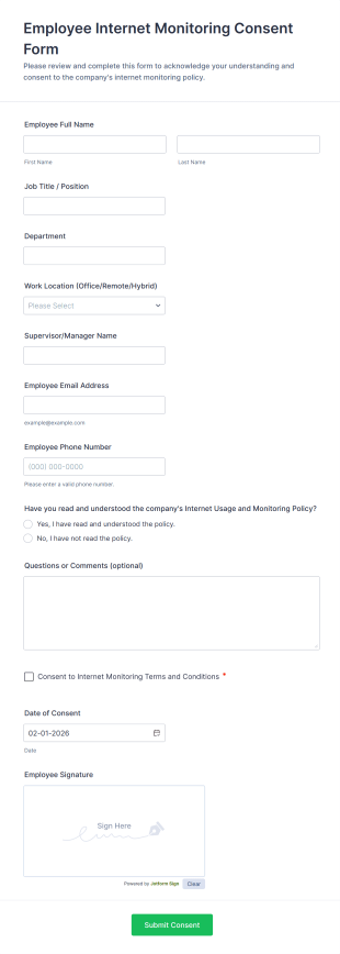 Employee Internet Monitoring Consent Form Template