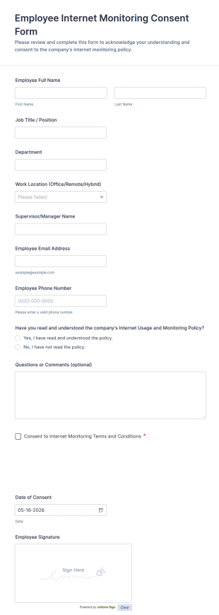 Employee Internet Monitoring Consent Form Template