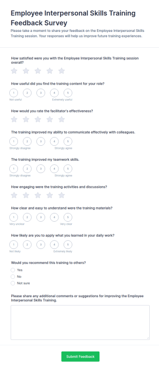 Employee Interpersonal Skills Training Feedback Survey Form Template