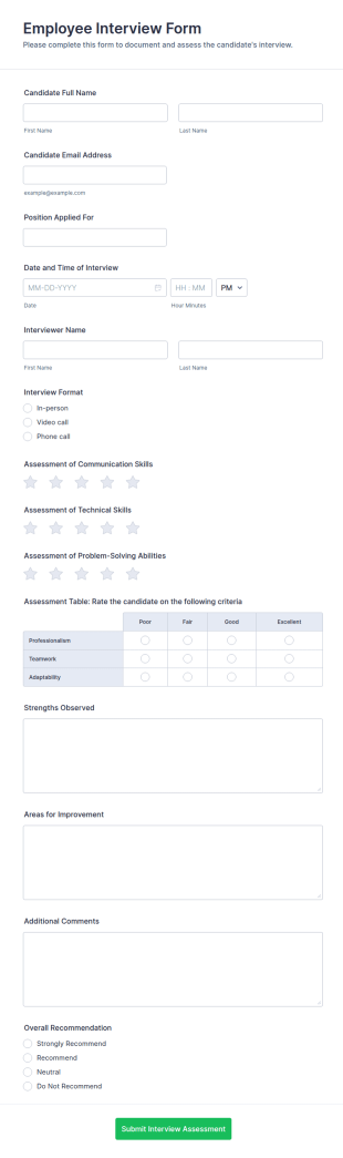 Employee Interview Form Template
