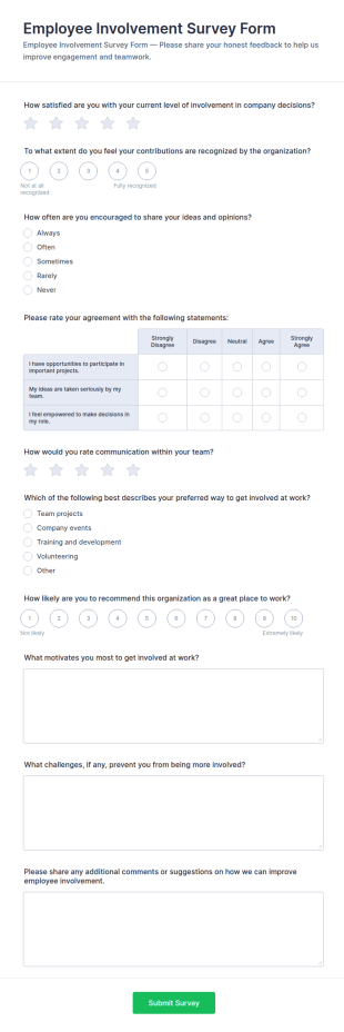 Employee Involvement Survey Form Template