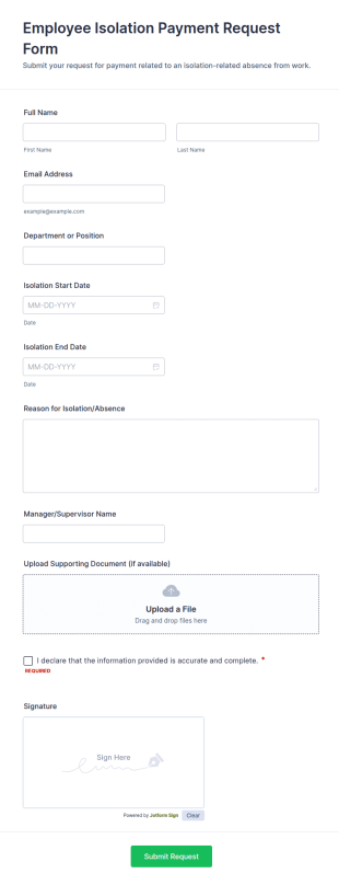 Employee Isolation Payment Request Form Template