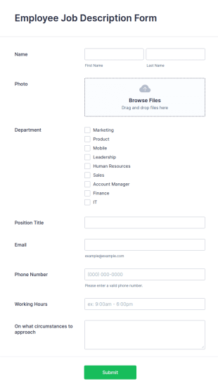 Employee Job Description Form Template