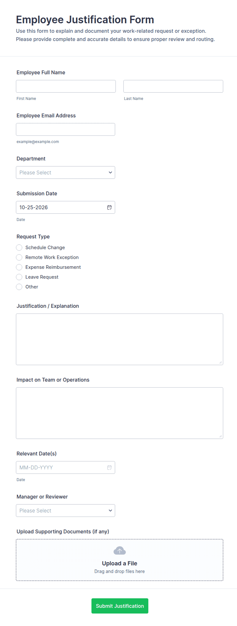 Employee Justification Form Template | Jotform