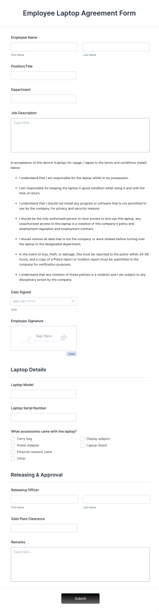 Employee Laptop Agreement Form Template