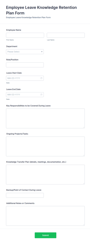 Employee Leave Knowledge Retention Plan Form Template