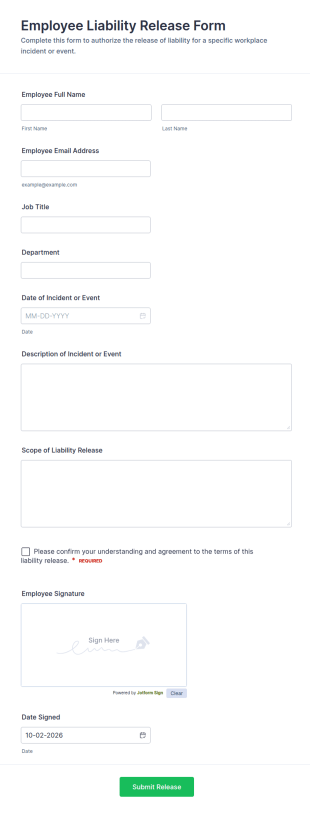 Employee Liability Release Form Template