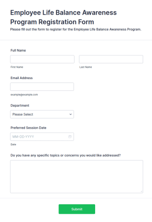 Employee Life Balance Awareness Program Registration Form Template
