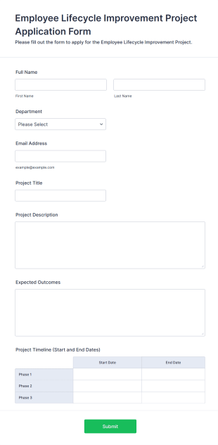Employee Lifecycle Improvement Project Application Form Form Template