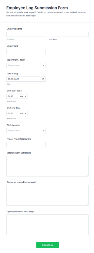 Employee Log Submission Form Template