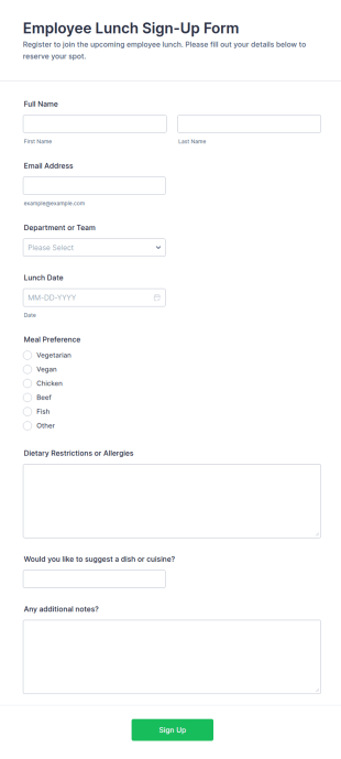 Employee Lunch Sign Up Form Template