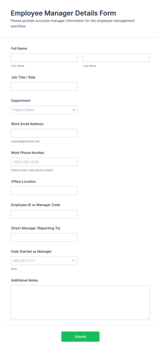 Employee Manager Details Form Template