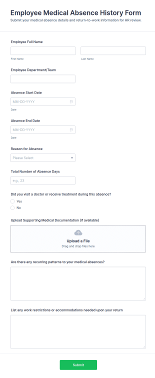 Employee Medical Absence History Form Template