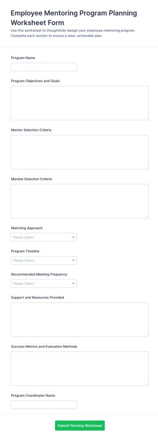Employee Mentoring Program Planning Worksheet Form Template