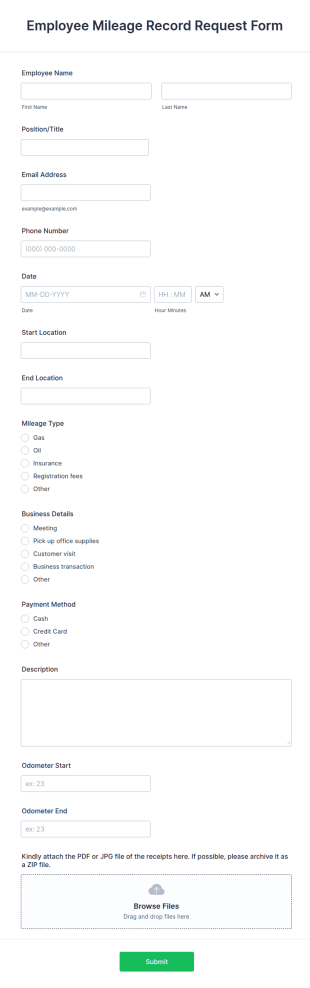 Employee Mileage Record Request Form Template