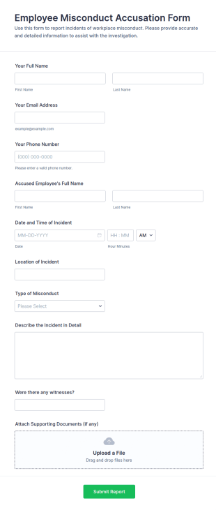 Employee Misconduct Accusation Form Template
