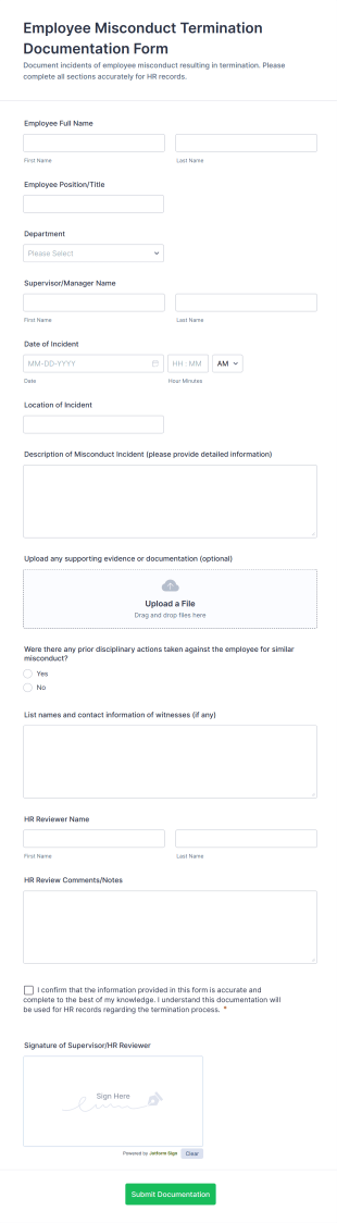 Employee Misconduct Termination Documentation Form Template