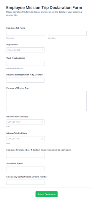 Employee Mission Trip Declaration Form Template