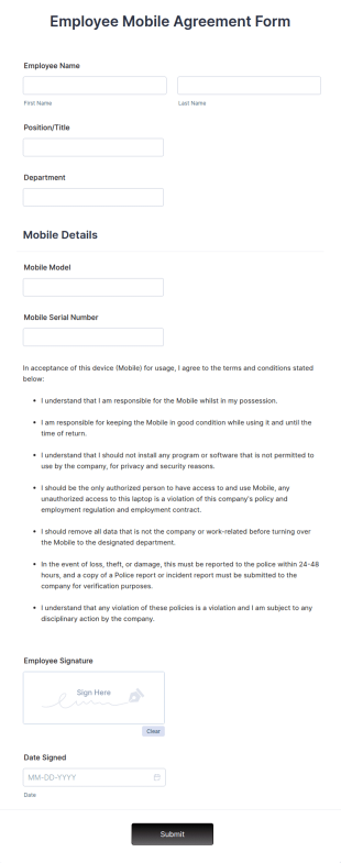 Employee Mobile Agreement Form Template