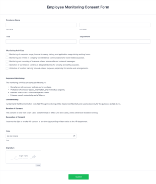 Employee Monitoring Consent Form Template