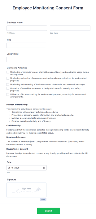 Employee Monitoring Consent Form Template