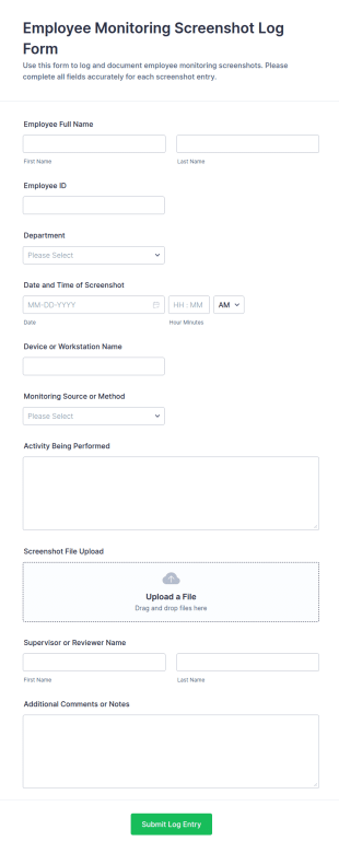 Employee Monitoring Screenshot Log Form Template