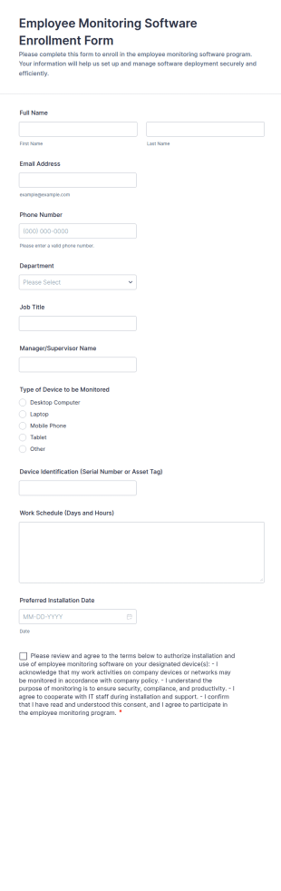 Employee Monitoring Software Enrollment Form Template