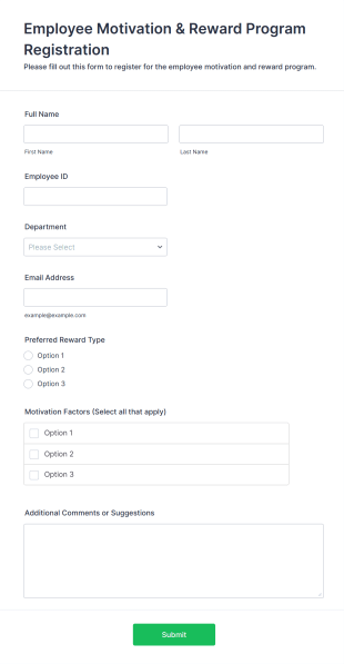 Employee Motivation & Reward Program Registration Form Template