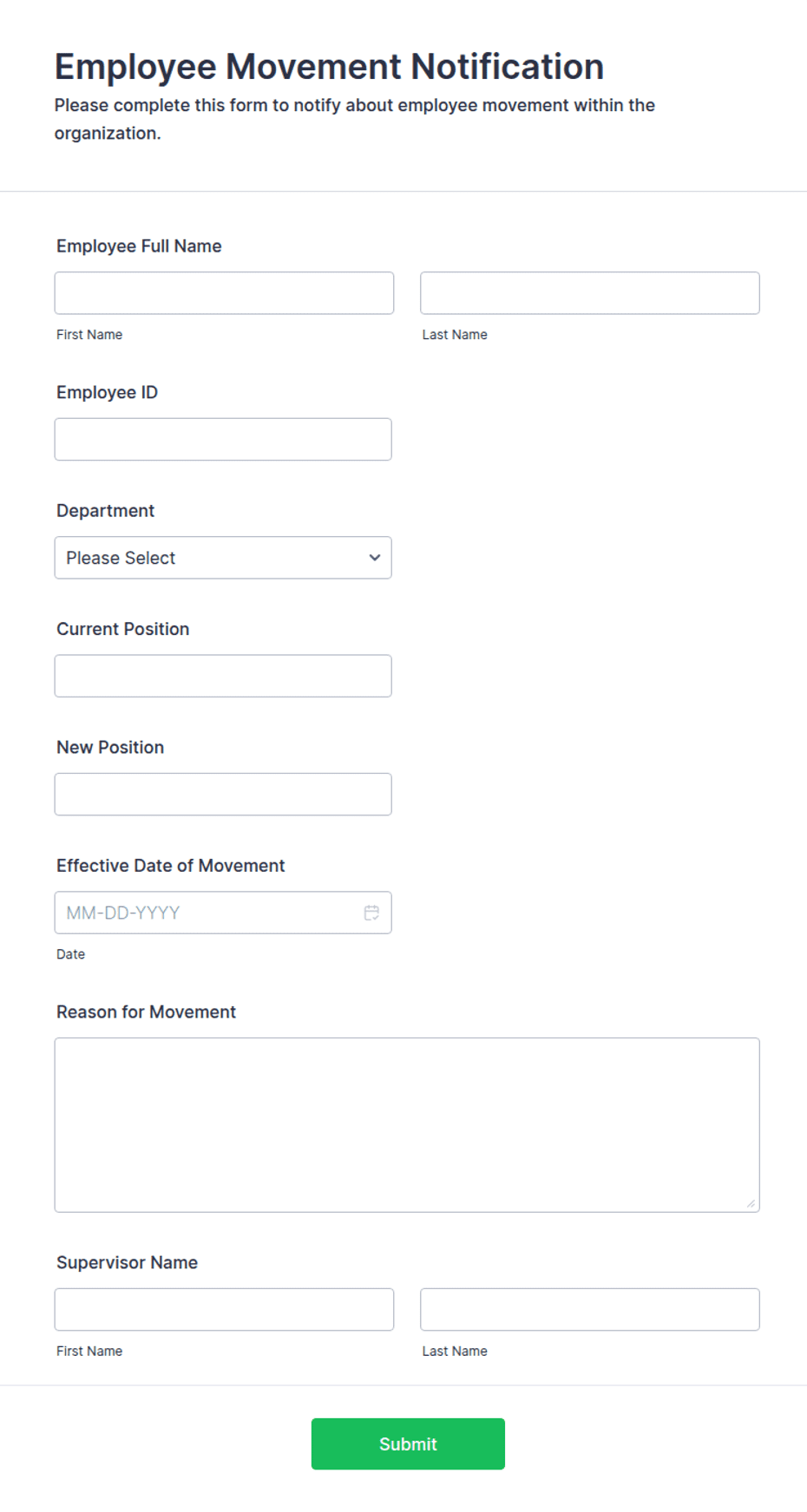 Movement Form Example Employee Movement Notification Form Template | Jotform