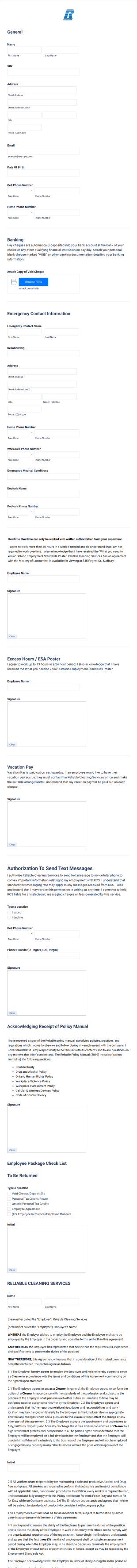 Employee New Hire Form Template